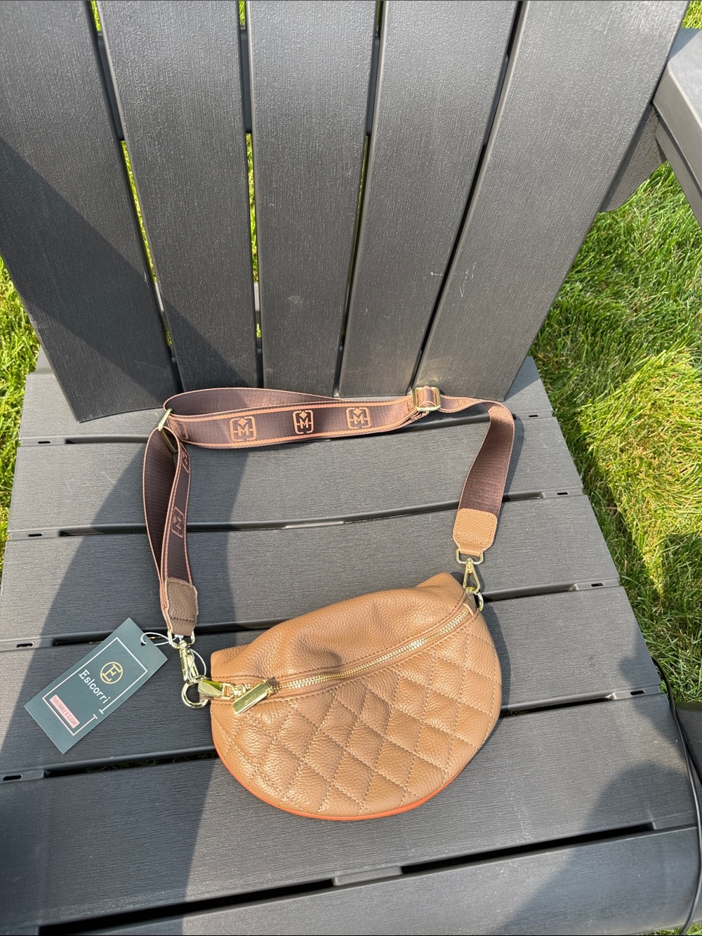 NWT Tan Quilted Crescent Crossbody Bag